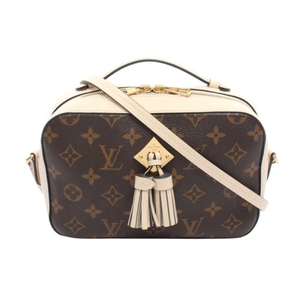 Louis Vuitton Saintonge Shoulder Bag Canvas Leather Monogram Brown Ivory White
